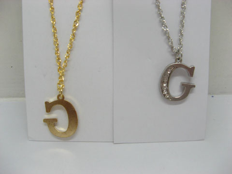 12 Silver&Golden Chain Necklace with Rhinestone Letter G Dangl [ne-m ...