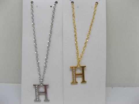 12 Silver&Golden Chain Necklace with Rhinestone Letter H Dangl [ne-m ...