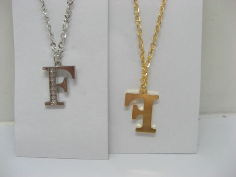 12 Silver&Golden Chain Necklace with Rhinestone Letter F Dangl [ne-m ...