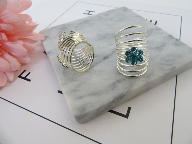 4Pk x 12Pcs New Metal Multi Loop Ring With Rhinestone [ri-m-ch124 ...