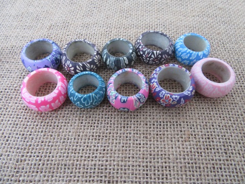 24Pcs Beautiful Wide Polymer Clay Rings 16-20mm inner Dia Assort 24pcs ...