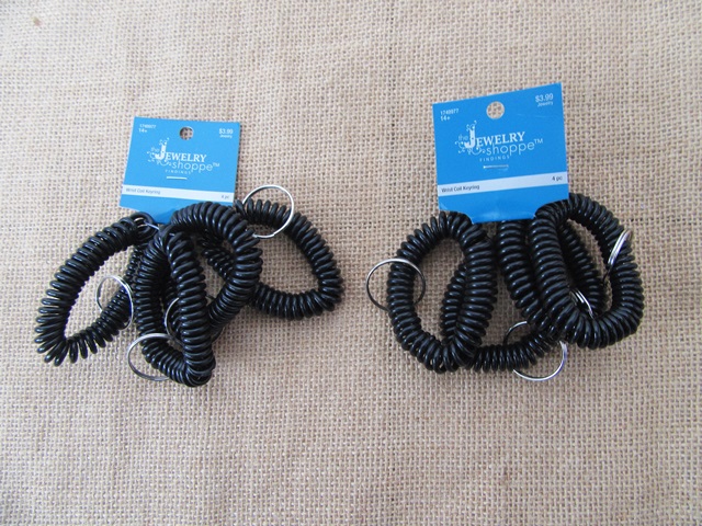 12X Black Wrist Coil Key Ring Stretchable Spring Keyring [kr-p-ch47 ...