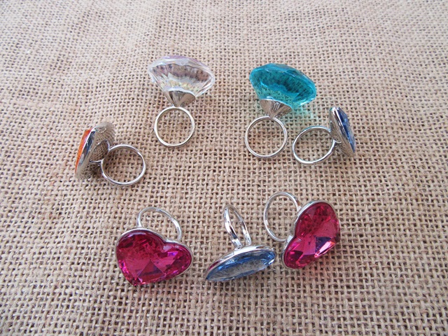 24Pcs Girls Kids Ring with Rhinestone Dimond Mixed 24pcs Girls’ Kids ...