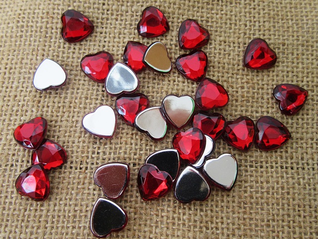3Sheets x 30Pcs Red Heart Flatback Acrylic Gemstones Rhinestones 3 ...