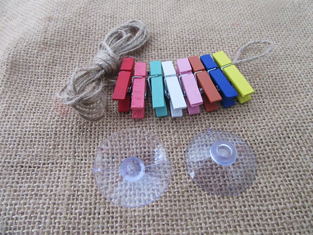 6Sets Photo Hanger Line Hemp Cord w/Clips Suction Cups DIY Room [co-ot ...