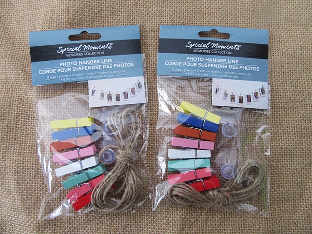 6Sets Photo Hanger Line Hemp Cord w/Clips Suction Cups DIY Room [co-ot ...