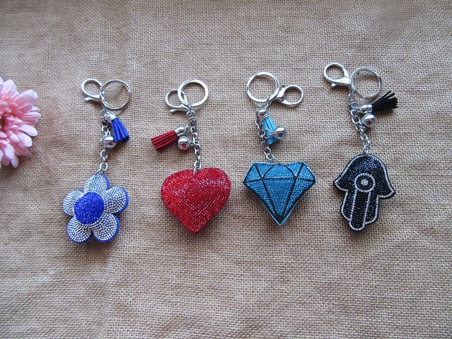 12Pcs Shiny Rhinestone Key Chain Key Rings Cute Charms Key Rings [kr-p ...