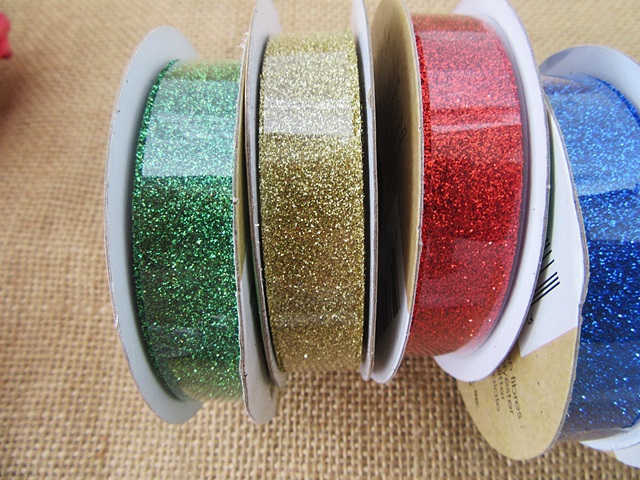 12Rolls x 4Yds Glitter Ribbons DIY Craft Scrapbooking Party Wrap [ac-ft ...