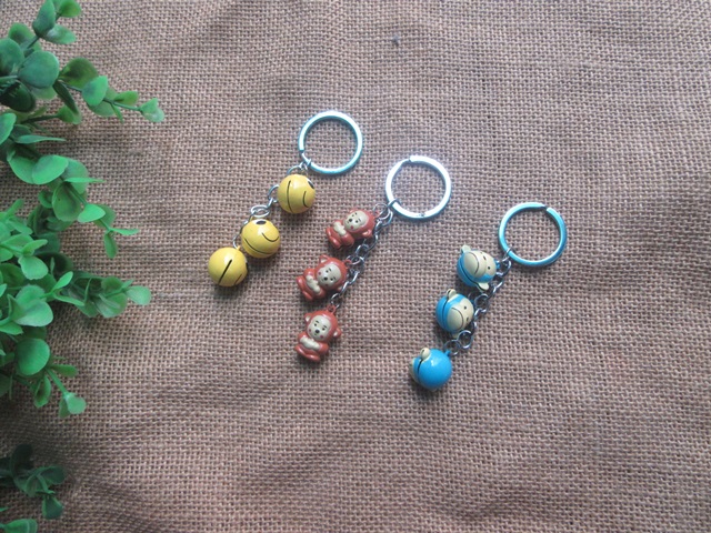12Pcs Smile Face Monkey Etc Bell Key Chain Key Rings 12Pcs Smile Face ...